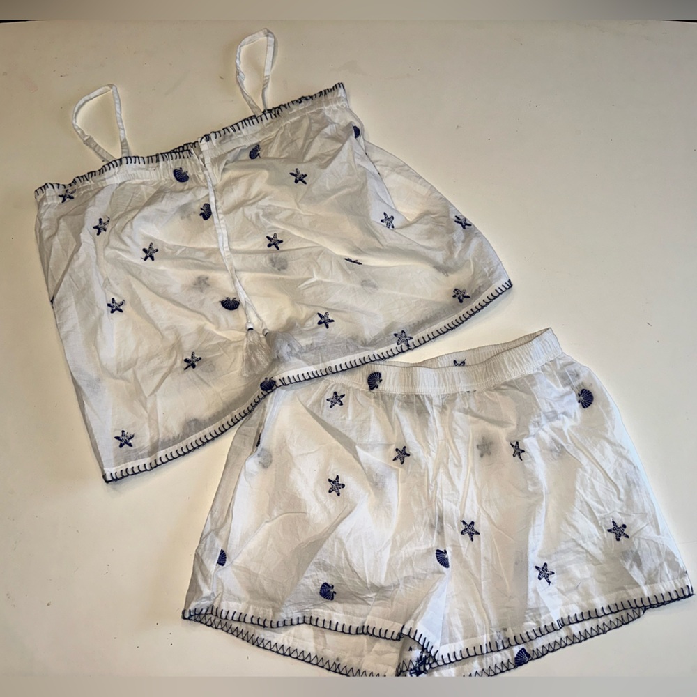 Calypso St Barthes Vacation Embroidered Two-Piece Set shorts tank top